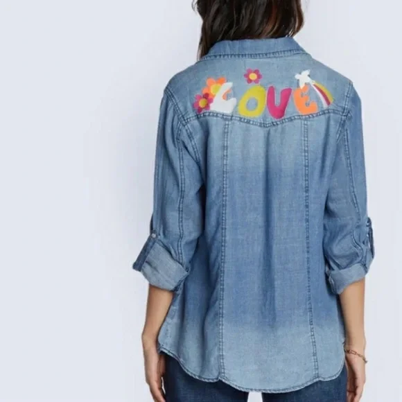 Billy T "Peace and Love" Denim Shirt NWT Medium - Picture 2 of 8